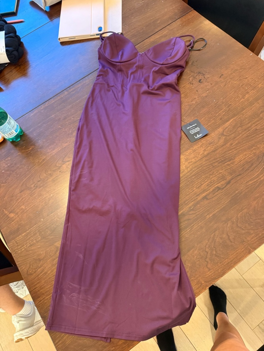 Lulu's Deep Plum Bodycon Midi Dress with Bust Cups